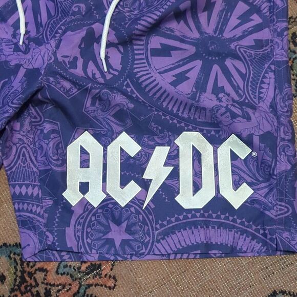 Men's AC/DC Rock Band Elastic Waist Printed Swim Shorts - Dark Purple - Picture 3 of 7